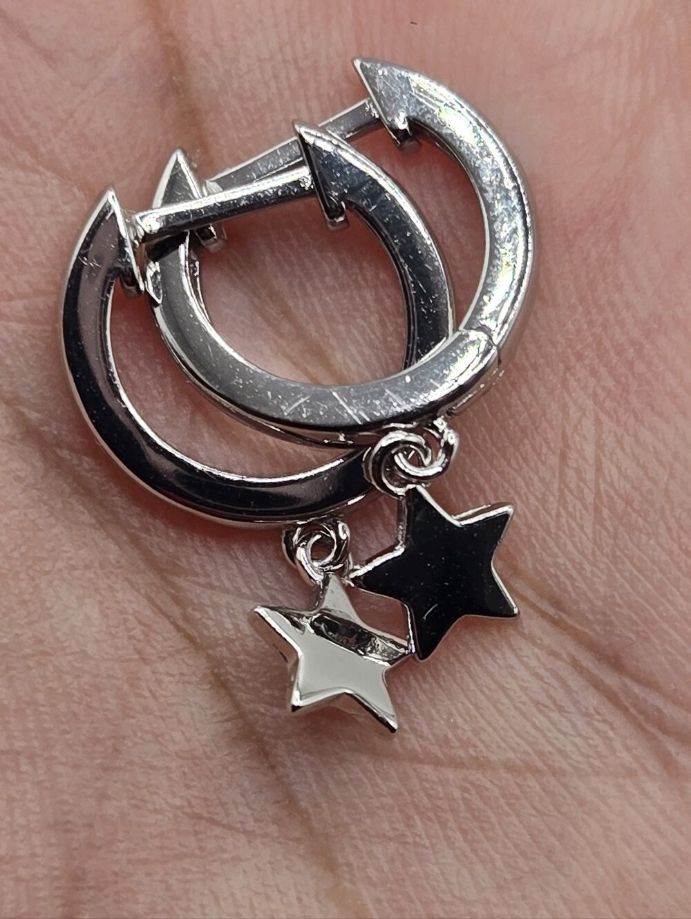 Sterling Silver Star Charm Hoop Earrings - Silver